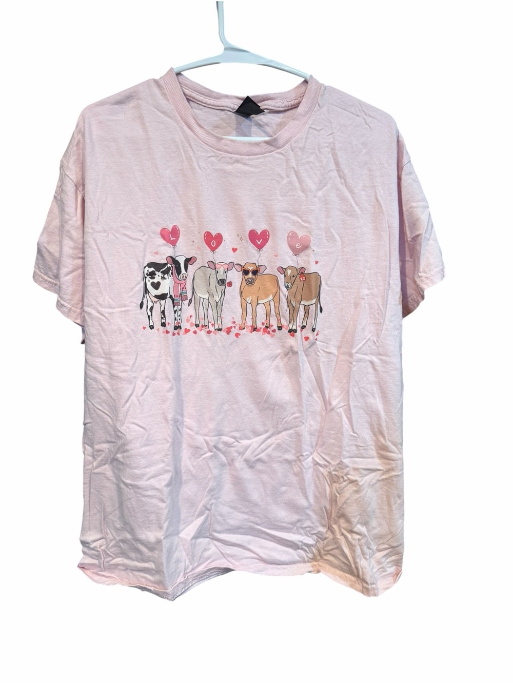 Light Pink Graphic Cow Heart T-Shirt